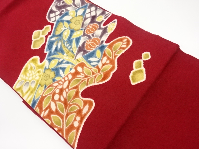 縮緬地草花模様名古屋帯